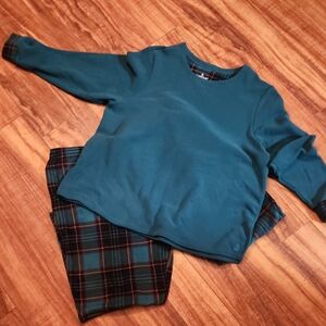 Cuddl Duds Teal Fleece Top with Plaid Accent
